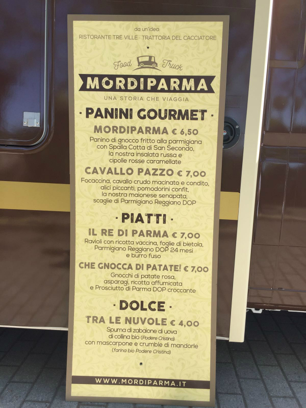 Il menu' delle specialità streetfood di mordiparma